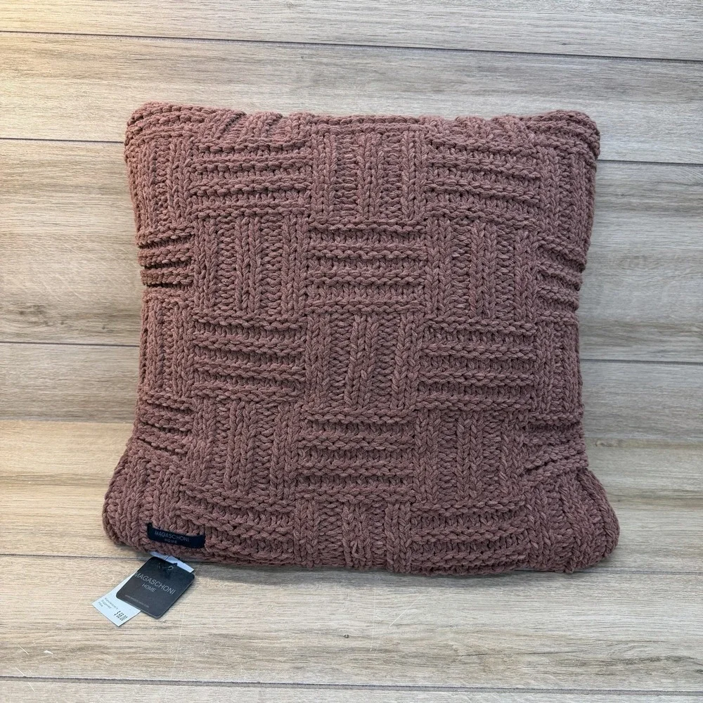 Magaschoni Home Dusty Rose Knit Basketweave Throw Pillow Textured Chunky Mauve